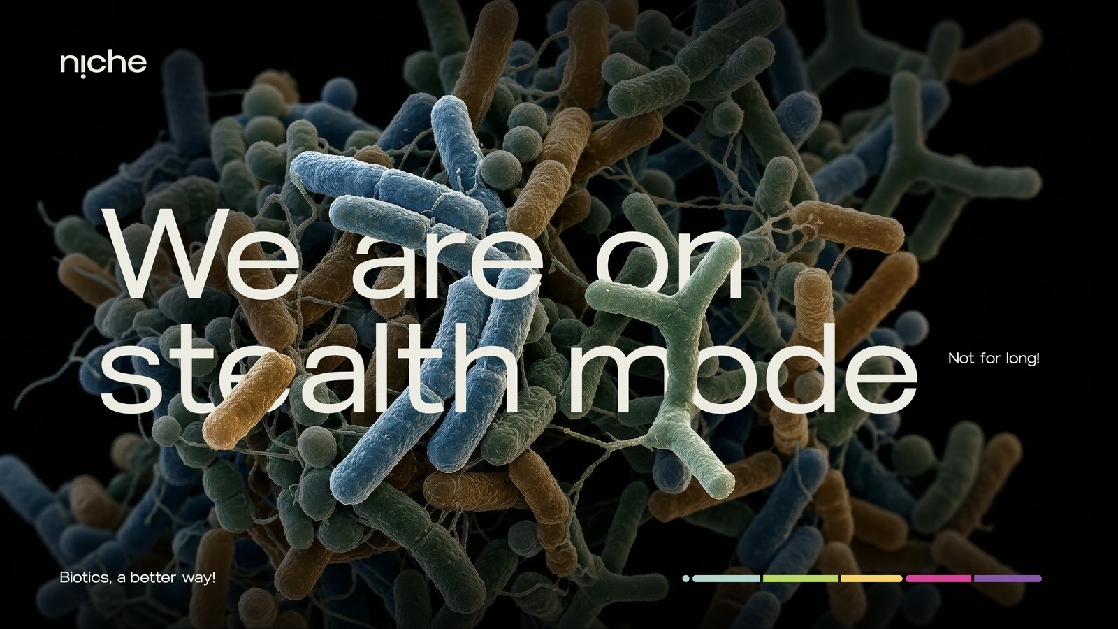 Niche Biosciences. We are on stealth mode. Not for long! Biotics, a better way!